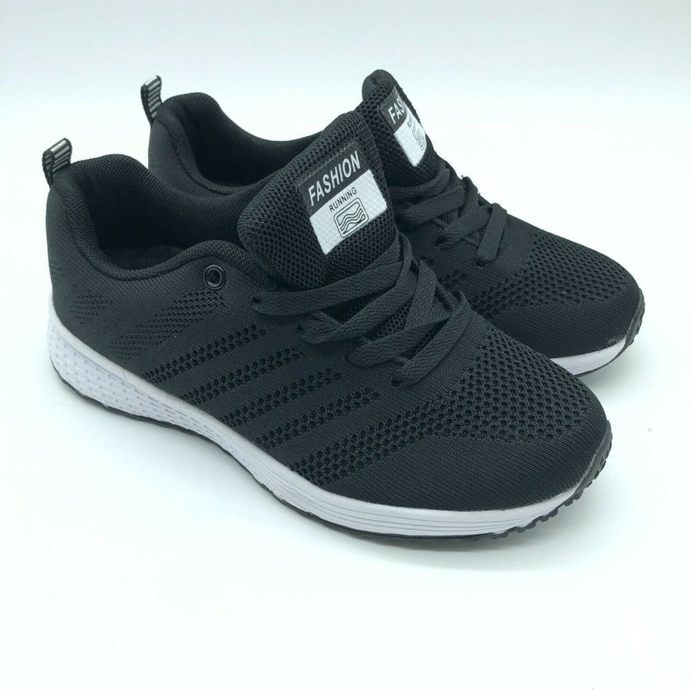 Fashion Womens Sneakers Athletic Mesh Lace Up Running Black Size 5
